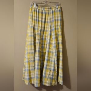 Listicle Yellow and Blue Plaid Maxi Skirt
